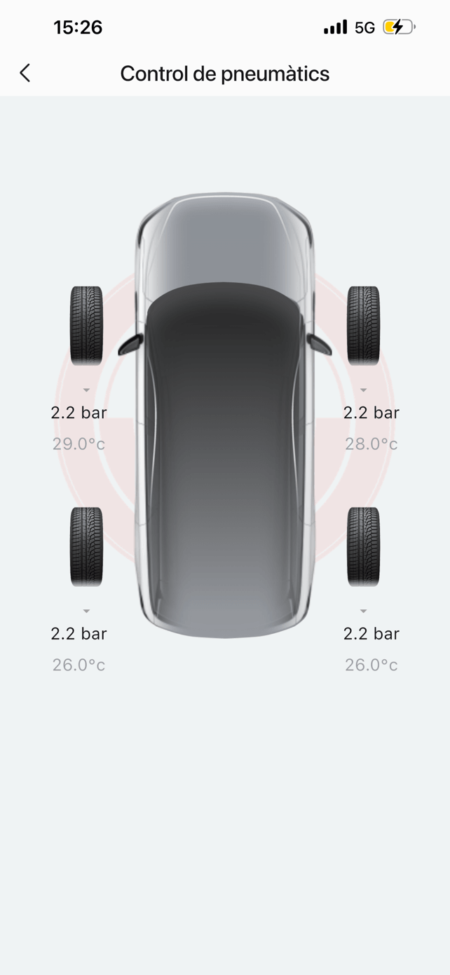 Kontrola tlaku v pneumatikách v aplikaci CHERY